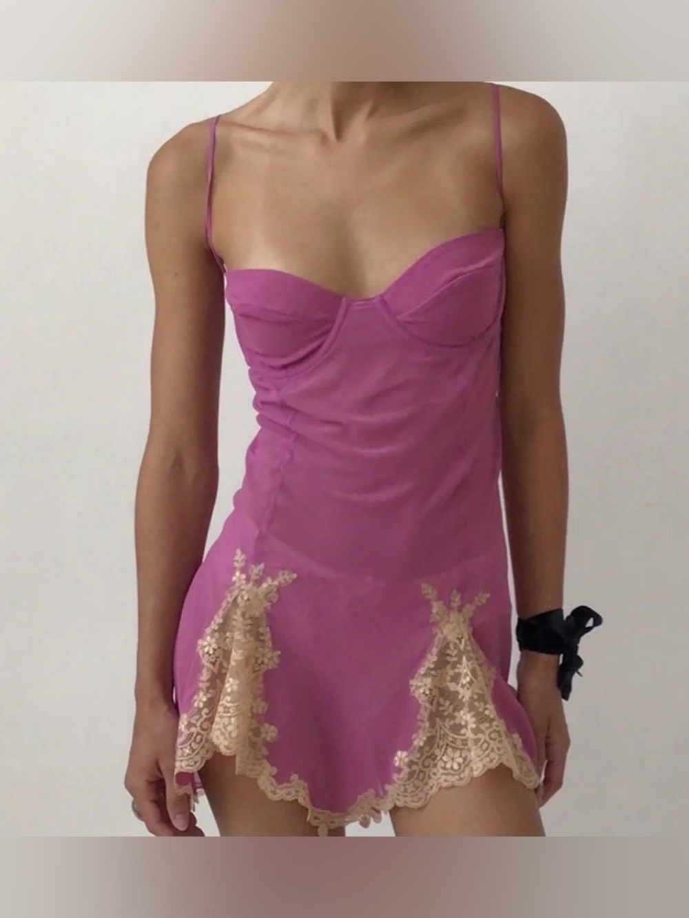 Victoria's Secret Chemise with Gold Lace Trim
